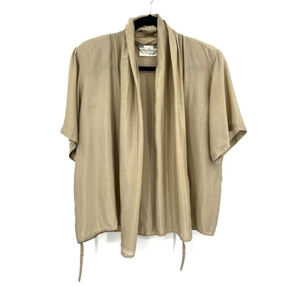 MAXMARA Champagne Beige Silk Blend Shoulder Pad Wrap Cardigan Blouse Top Size 4 - Picture 1 of 8